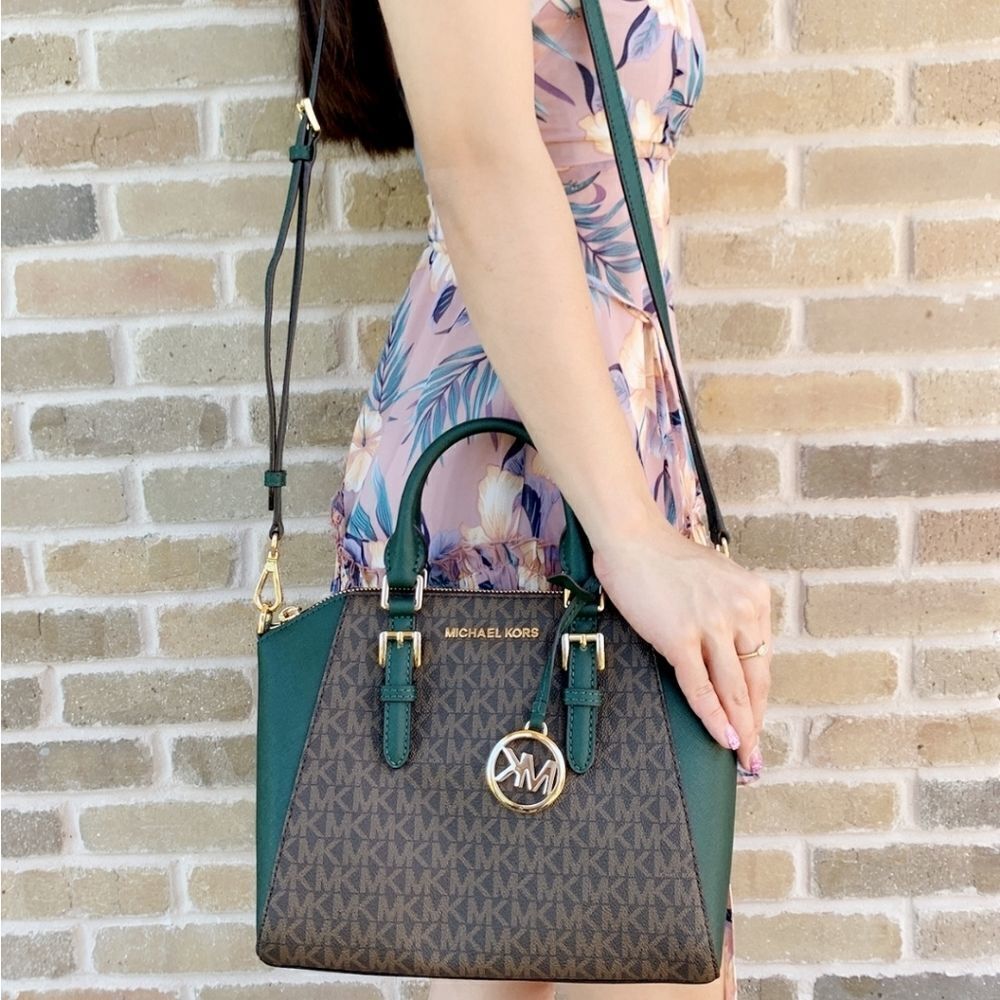 Michael Kors Women's Green Medium CIARA Messenger Top Zip Satchel Crossb… - Picture 4 of 16
